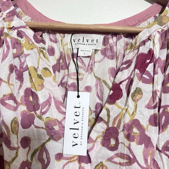 Velvet by Graham & Spencer Anthropologie Floral Flutter Sleeve Blouse NEW Large - Picture 4 of 6